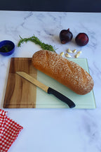 Kanallı Cam Kesme Tahtası - Cam Kesme Tablası | Kenarı Ahşap Desenli | 25cm X 35cm