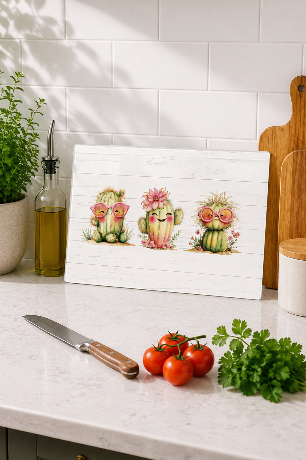 Cam Kesme Tahtası - Cam Kesme Tablası | Neşeli Kaktüsler | 20cm x 30cm