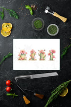 Cam Kesme Tahtası - Cam Kesme Tablası | Pembe Çiçekli Kaktüs | 20cm x 30cm