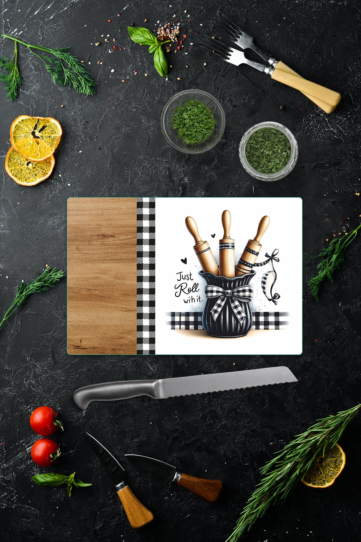Cam Kesme Tahtası - Cam Kesme Tablası | Pötikare - Rustic Roll Temalı Ahşap Desenli | 20cm x 30cm
