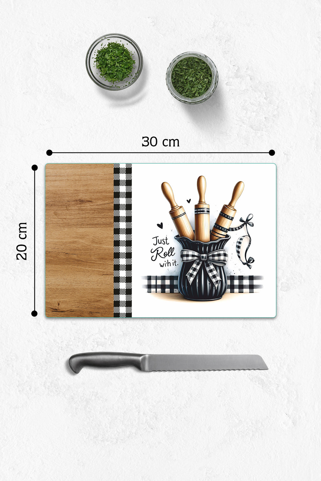 Cam Kesme Tahtası - Cam Kesme Tablası | Pötikare - Rustic Roll Temalı Ahşap Desenli | 20cm x 30cm