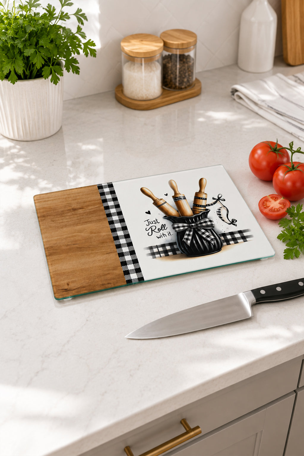 Cam Kesme Tahtası - Cam Kesme Tablası | Pötikare - Rustic Roll Temalı Ahşap Desenli | 20cm x 30cm