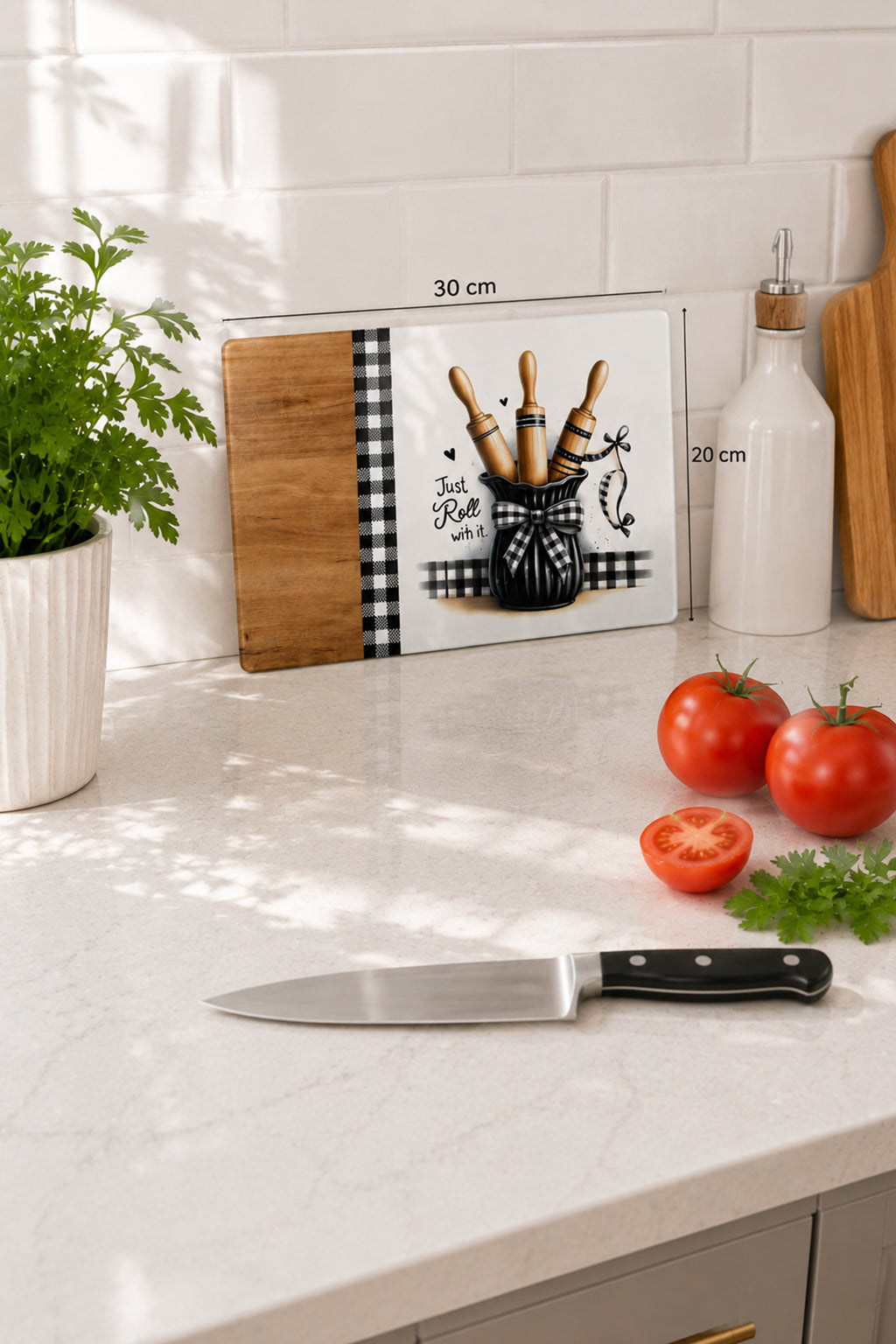 Cam Kesme Tahtası - Cam Kesme Tablası | Pötikare - Rustic Roll Temalı Ahşap Desenli | 20cm x 30cm