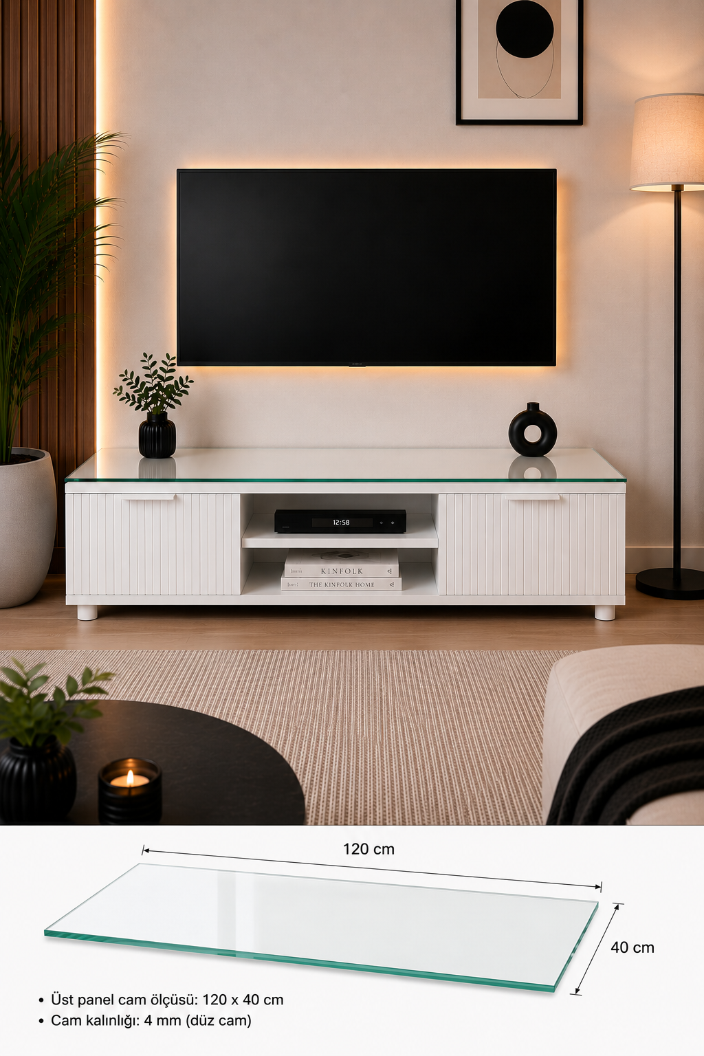 Üst Panel Camı | Saydam Cam | Apex | 120cm x 40cm