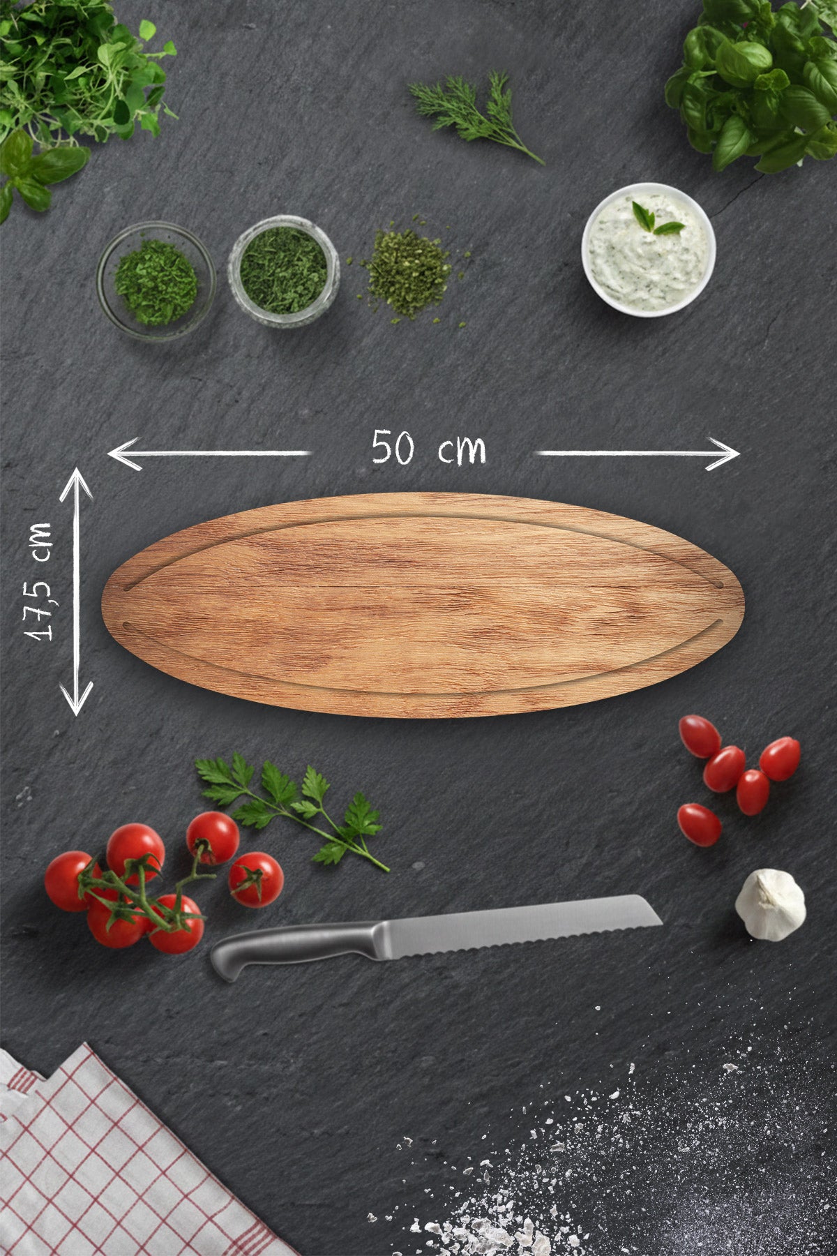 Cam Pide - Peynir - Sunum Tabağı | Ahşap Desen | 50cm x 17,5cm
