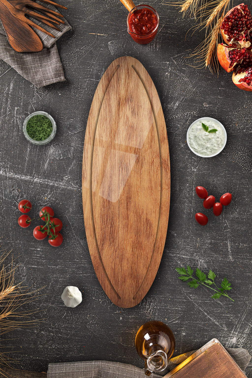 Cam Pide - Peynir - Sunum Tabağı | Ahşap Desen | 50cm x 17,5cm