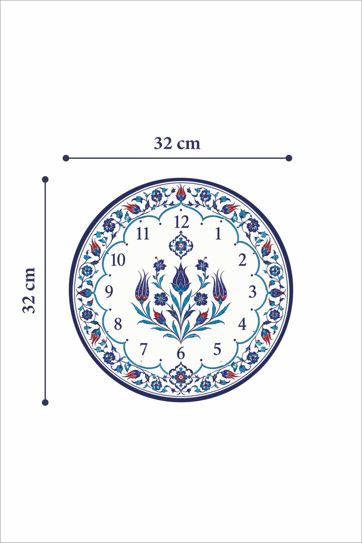 Cam Duvar Saati | Anatolia Blue | Çap 32