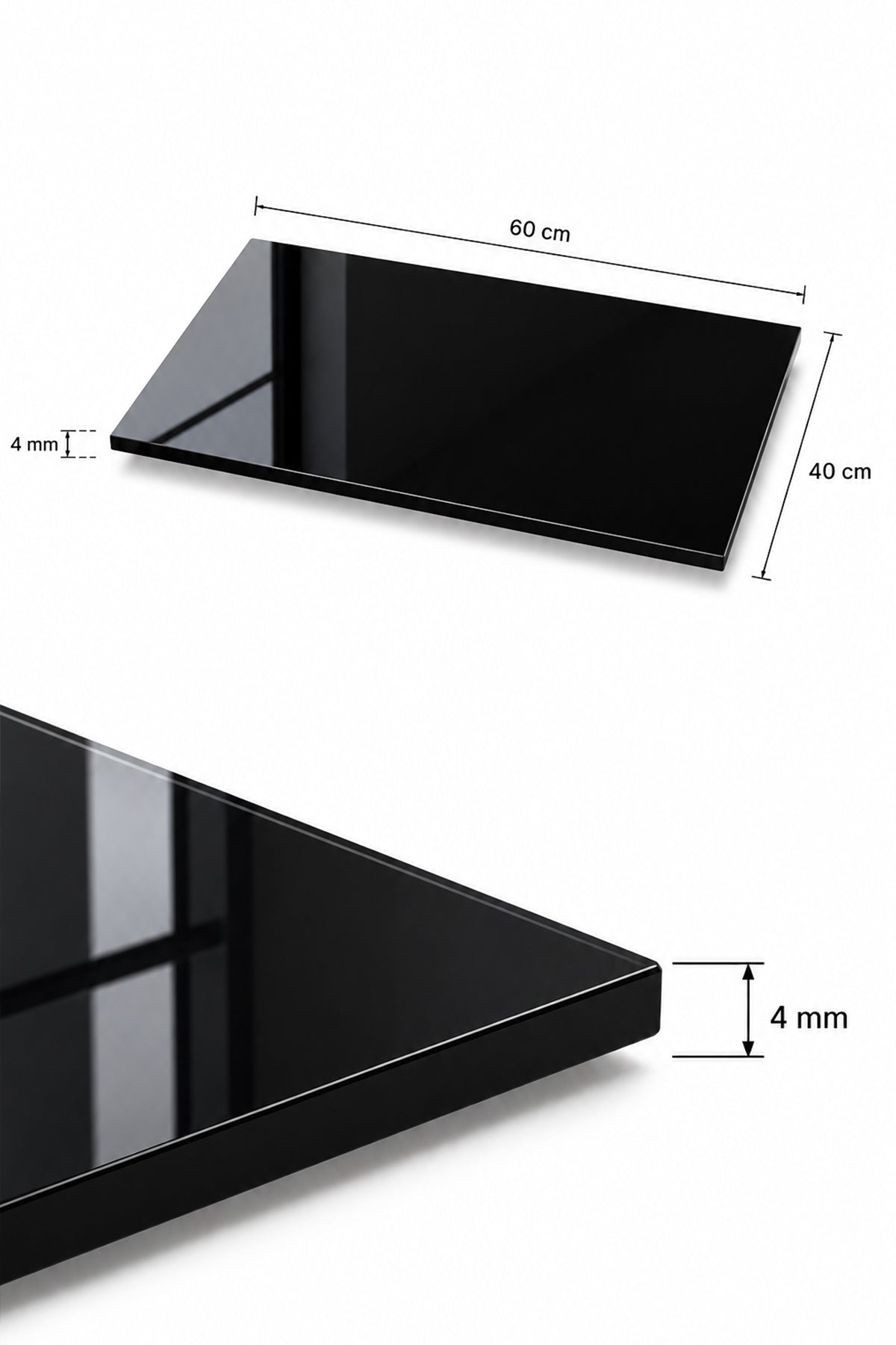 Üst Panel Camı | Siyah Cam | Apex | 60cm x 40cm