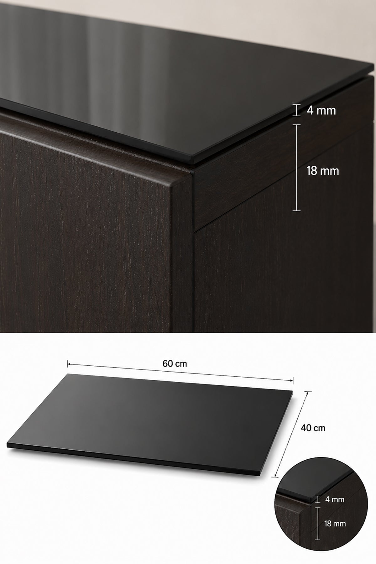 Üst Panel Camı | Siyah Cam | Apex | 60cm x 40cm