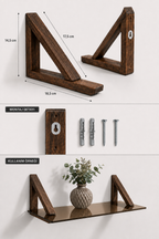 MDF Ahşap Askılı Dekoratif Cam Duvar Rafı | Bronz Cam | 60x20 cm
