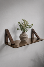 MDF Ahşap Askılı Dekoratif Cam Duvar Rafı | Bronz Cam | 60x20 cm