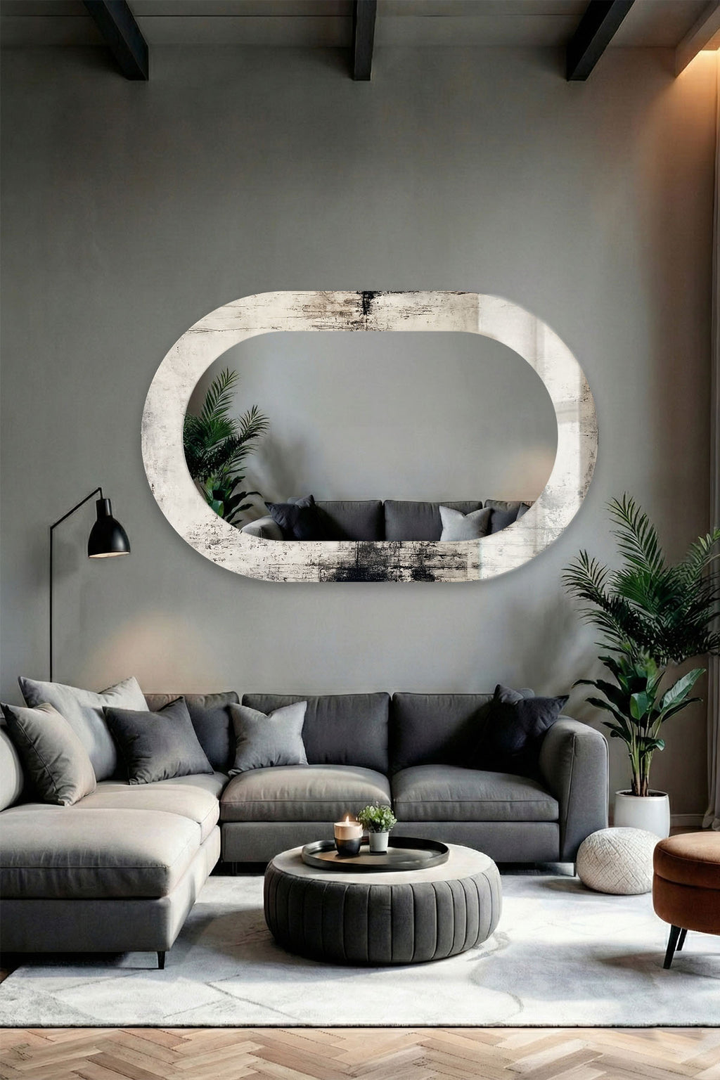 Dekor Camı ve Ayna | Eskitme Antrasit Gri Serisi Dekoratif Ayna | 110cm x 70cm