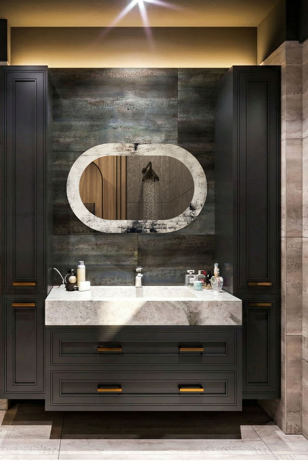 Dekor Camı ve Ayna | Eskitme Antrasit Gri Serisi Dekoratif Ayna | 110cm x 70cm