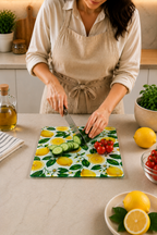 Cam Kesme Tahtası - Cam Kesme Tablası | Limon Çiçeği Desenli | 29cm x 34cm