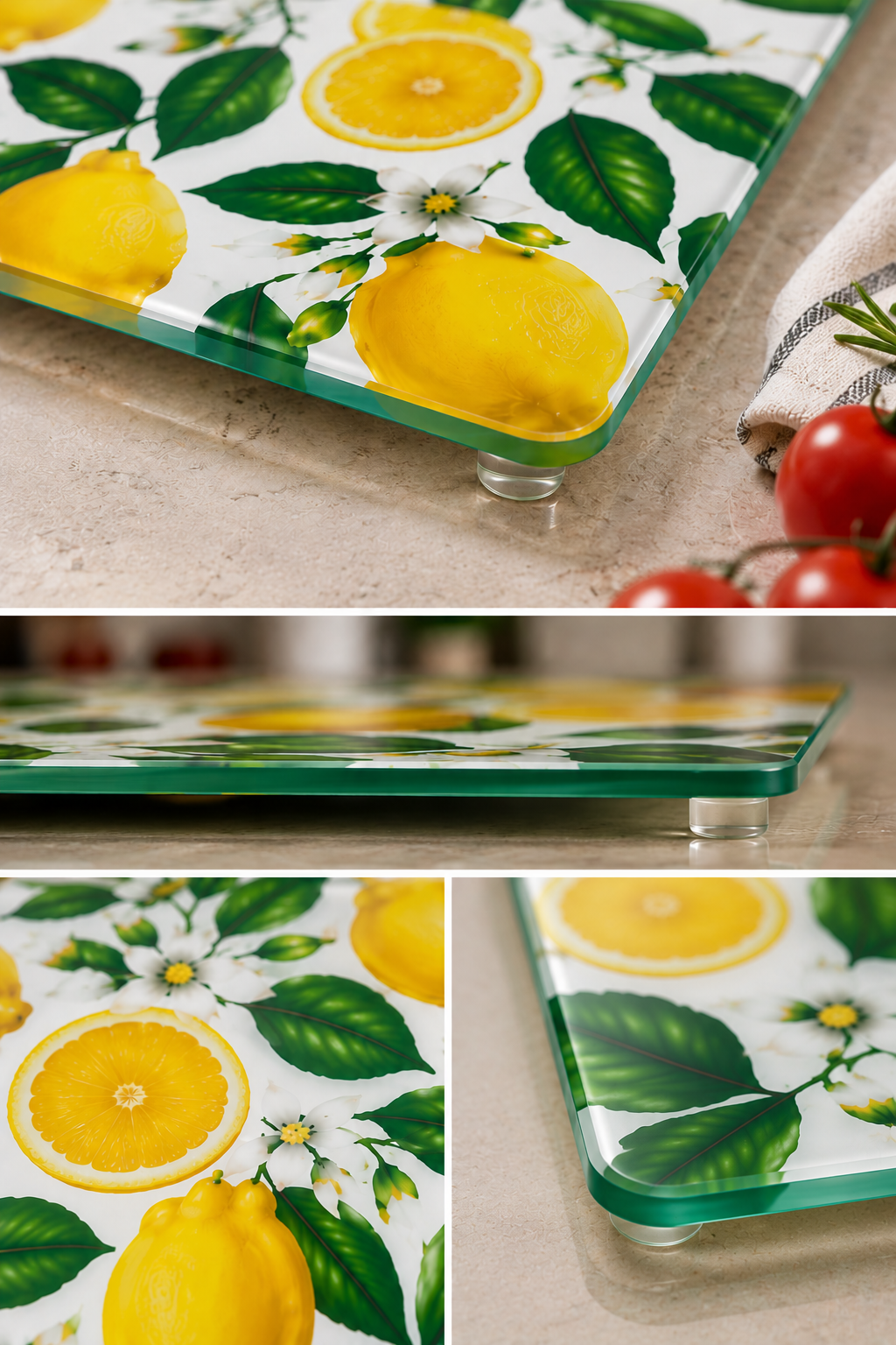 Cam Kesme Tahtası - Cam Kesme Tablası | Limon Çiçeği Desenli | 29cm x 34cm