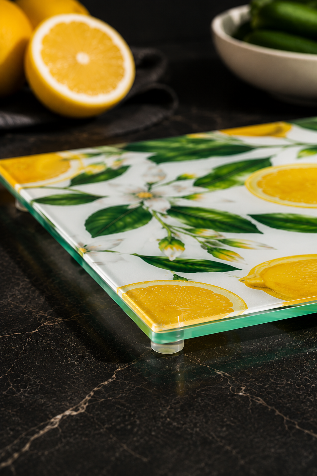 Cam Kesme Tahtası - Cam Kesme Tablası | Limon Çiçeği Desenli | 30cm x 40cm