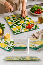 Cam Kesme Tahtası - Cam Kesme Tablası | Limon Çiçeği Desenli | 30cm x 40cm