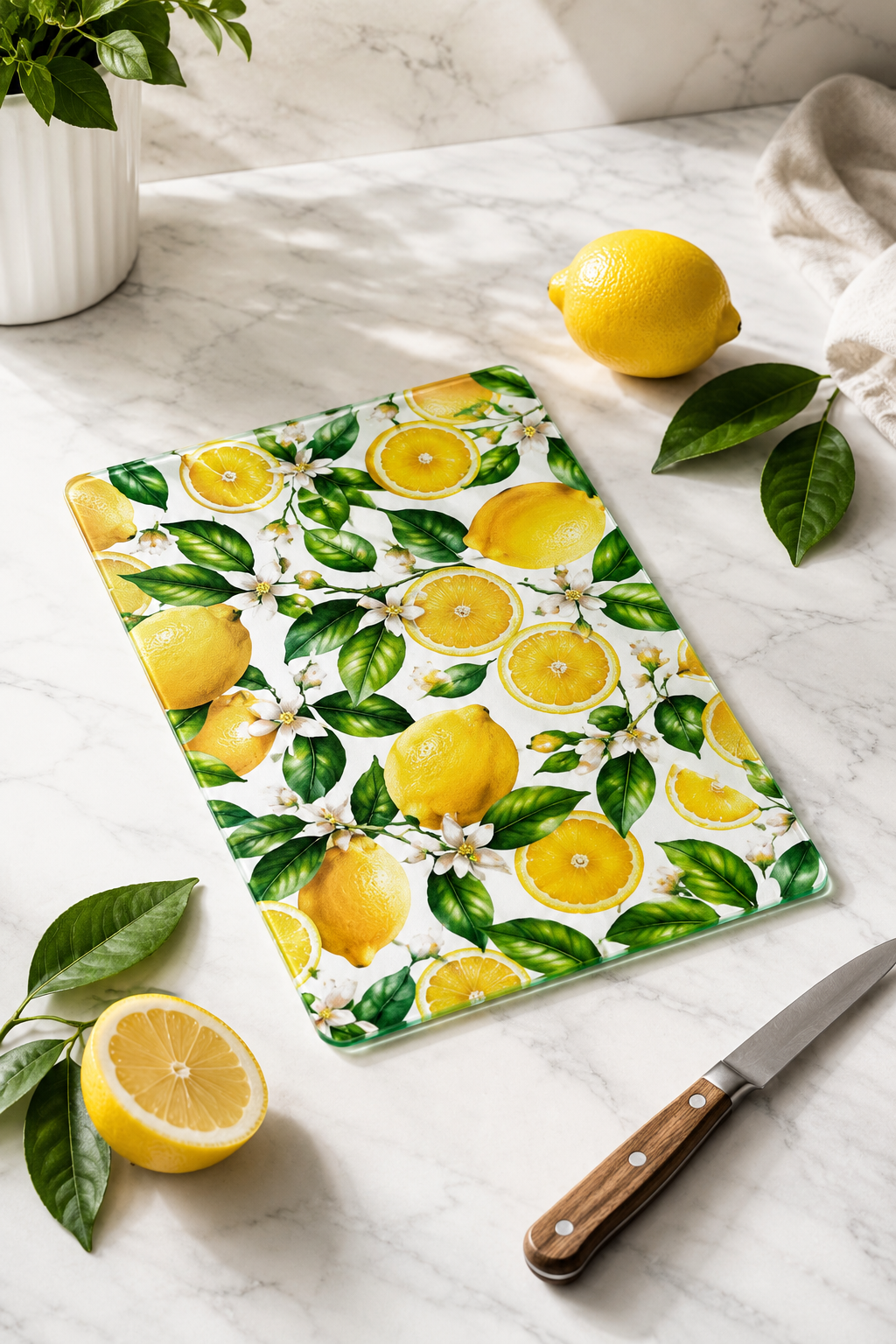 Cam Kesme Tahtası - Cam Kesme Tablası | Limon Çiçeği Desenli | 20cm x 30cm