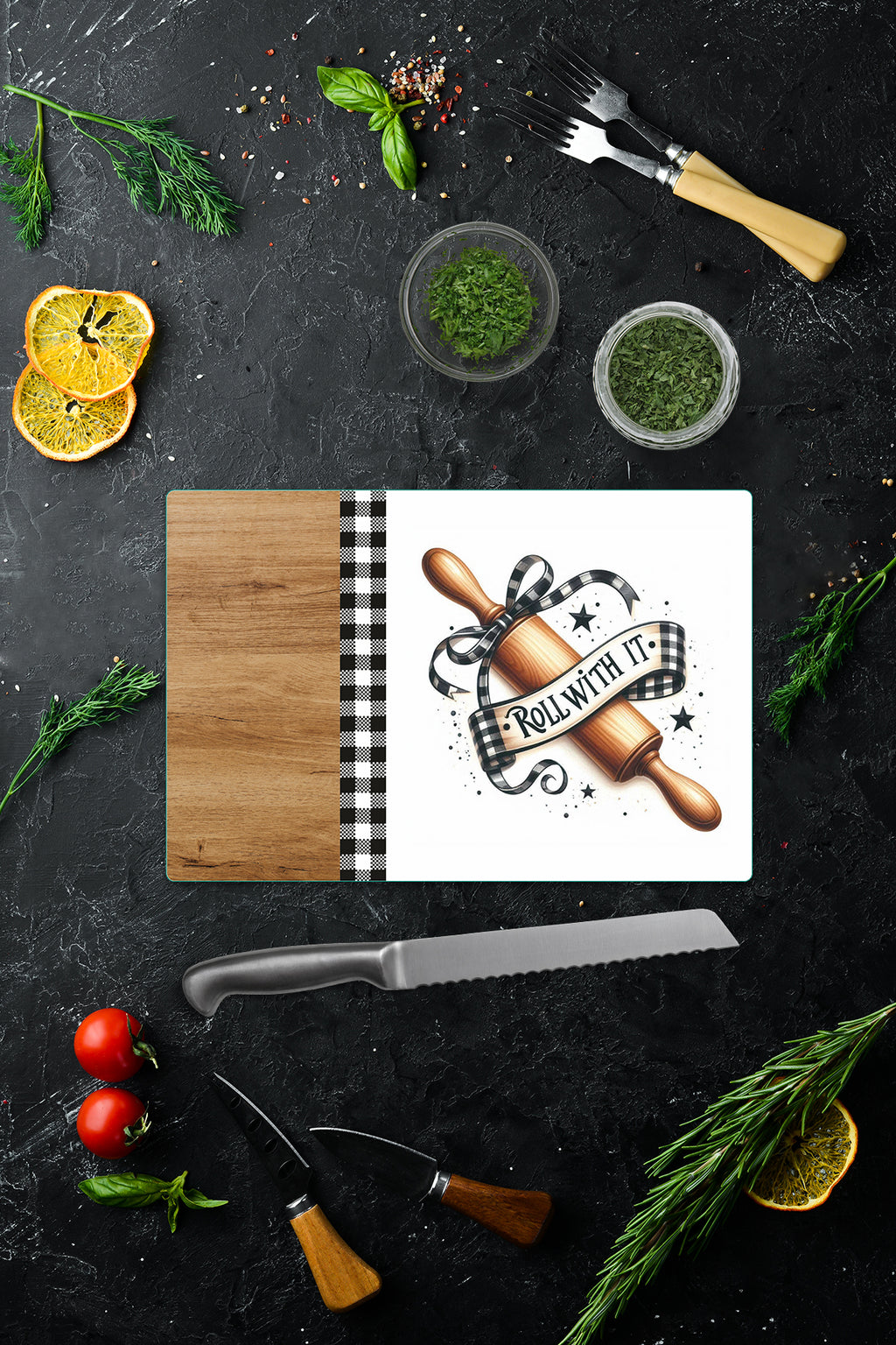 Cam Kesme Tahtası - Cam Kesme Tablası | Pötikare - Merdane Temalı Ahşap Desenli | 20cm x 30cm