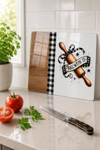 Cam Kesme Tahtası - Cam Kesme Tablası | Pötikare - Merdane Temalı Ahşap Desenli | 20cm x 30cm