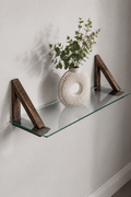 MDF Ahşap Askılı Dekoratif Cam Duvar Rafı | 60x20 cm | Saydam Cam