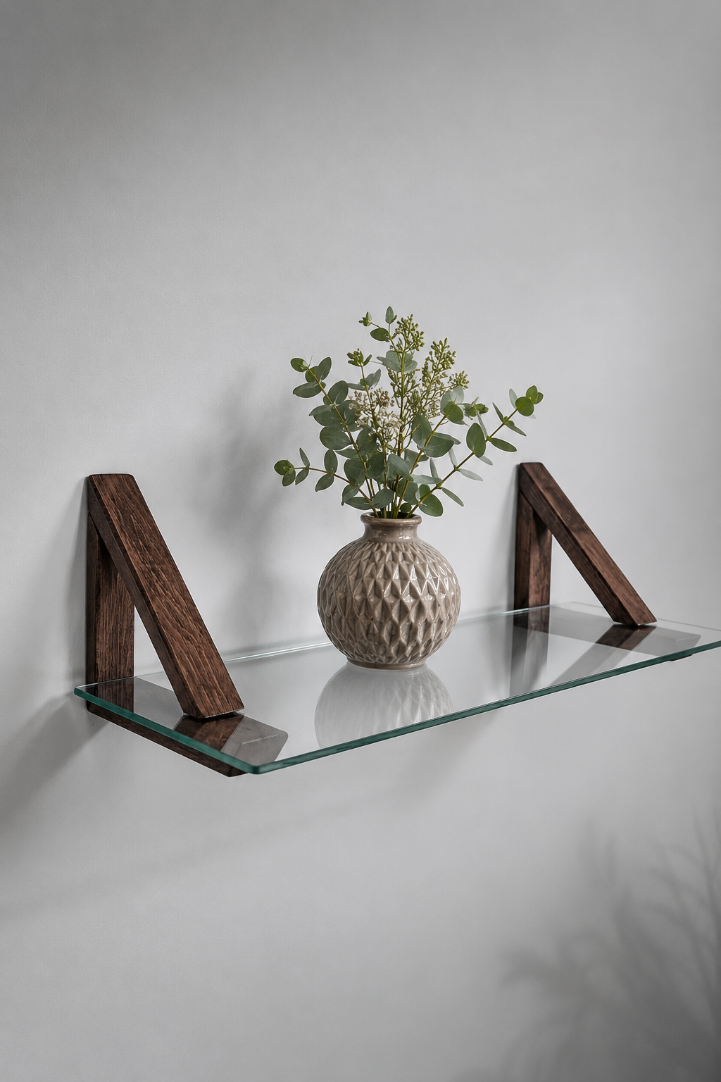 MDF Ahşap Askılı Dekoratif Cam Duvar Rafı | 60x20 cm | Saydam Cam