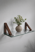 MDF Ahşap Askılı Dekoratif Cam Duvar Rafı | 60x20 cm | Saydam Cam