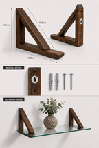 MDF Ahşap Askılı Dekoratif Cam Duvar Rafı | 60x20 cm | Saydam Cam