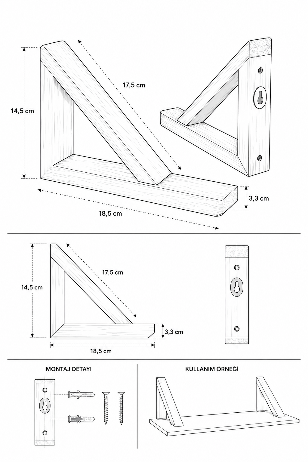 MDF Ahşap Askılı Dekoratif Cam Duvar Rafı | Füme Cam | 60x20 cm