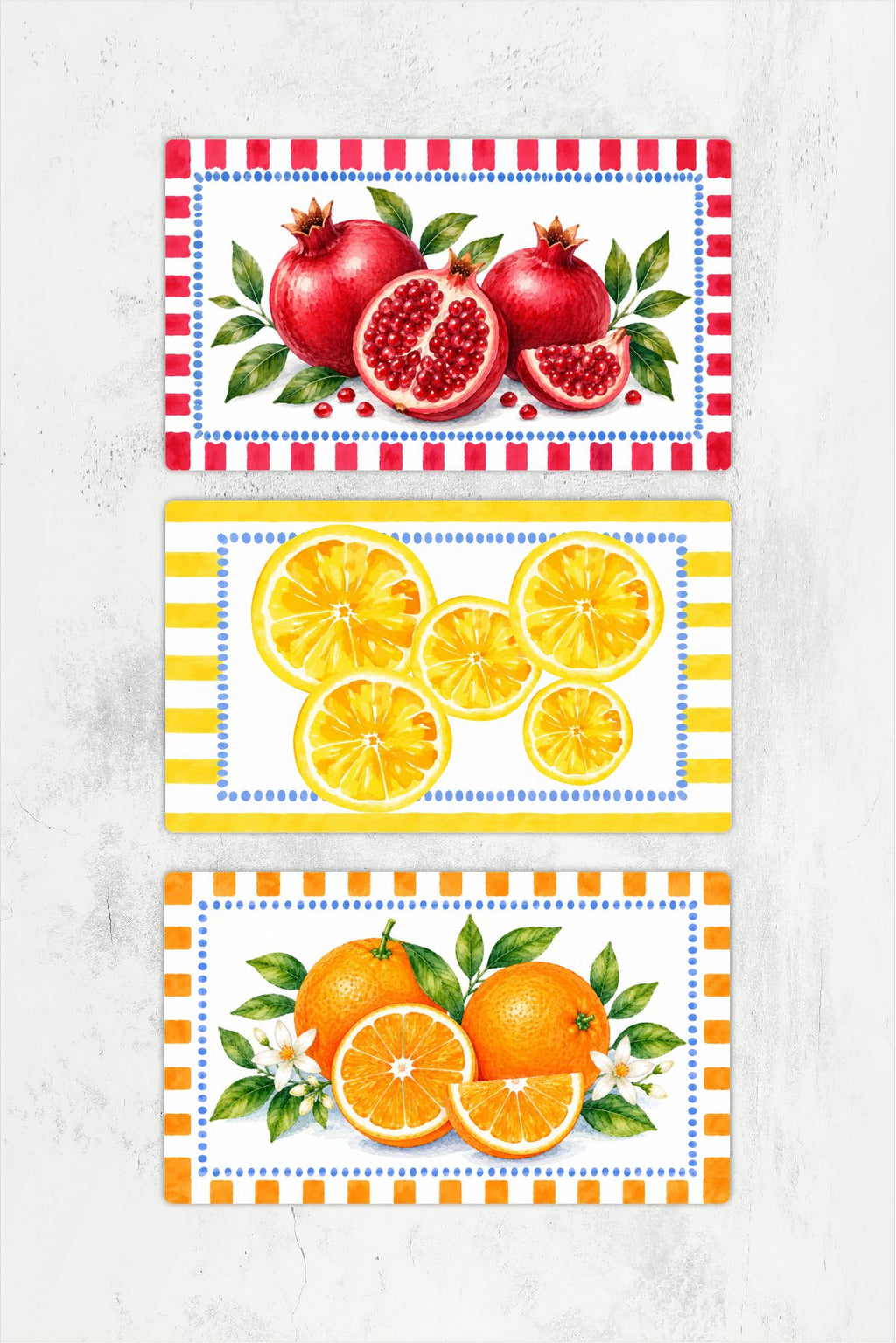 3'lü Cam Kesme Tahtası | Renkli Meyveler | 17cm x 29cm