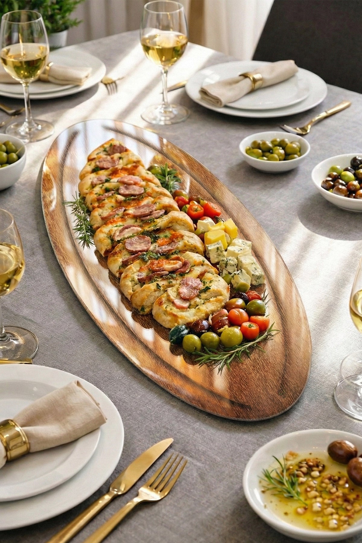 Cam Pide - Peynir - Sunum Tabağı | Ahşap Desen | 50cm x 17,5cm