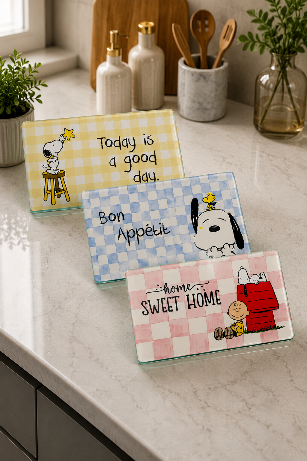 3'lü Cam Kesme Tahtası | Snoopy Kitchen Dreams | 17cm x 29cm