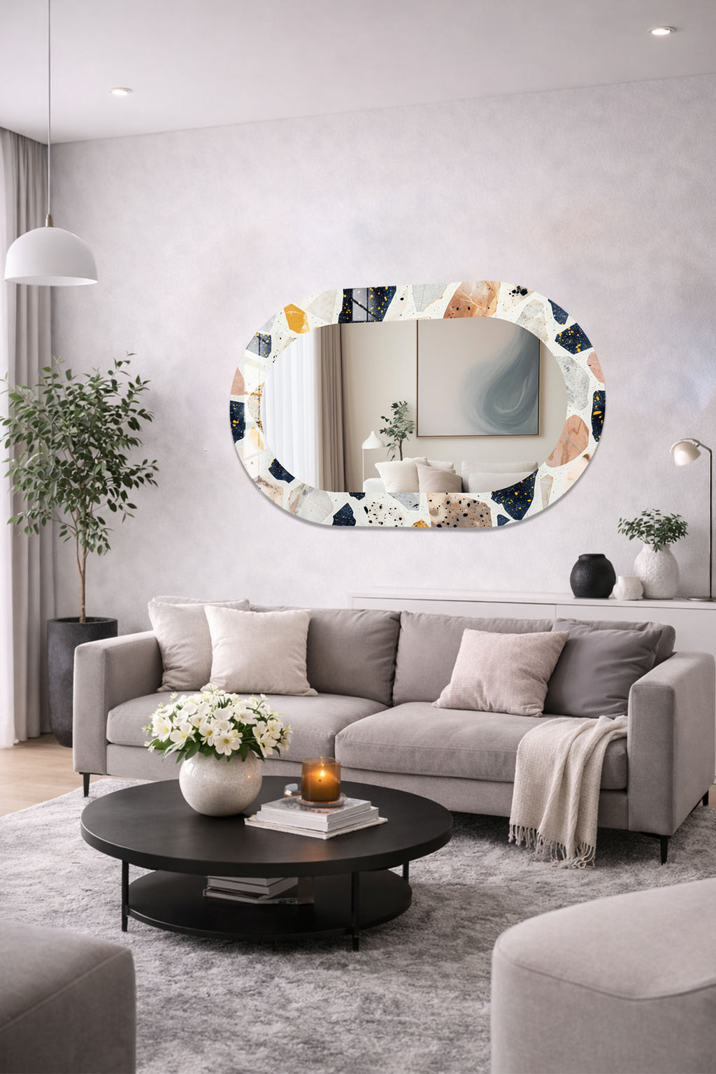 Dekor Camı ve Ayna | Art Frame Terrazzo Dekoratif Ayna | 110cm x 70cm