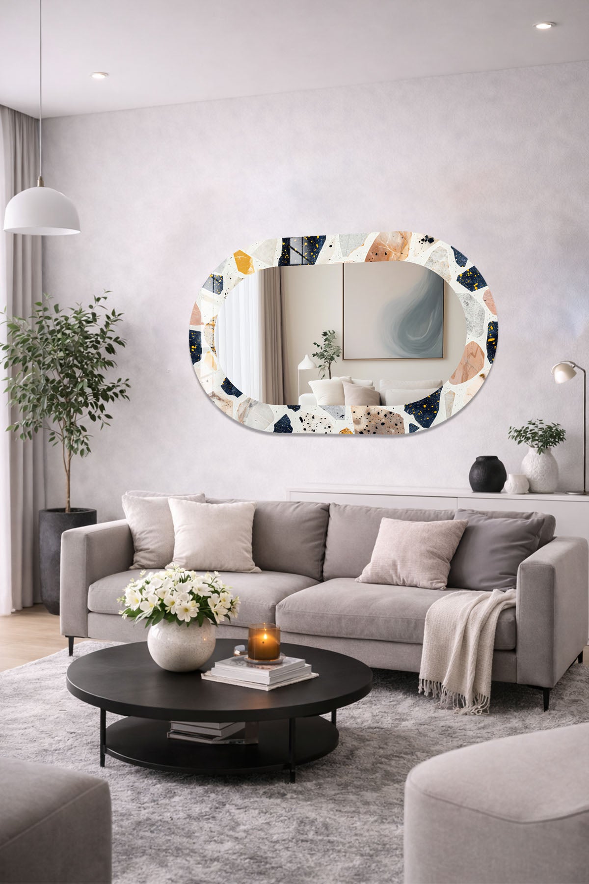 Dekor Camı ve Ayna | Art Frame Terrazzo Dekoratif Ayna | 110cm x 70cm