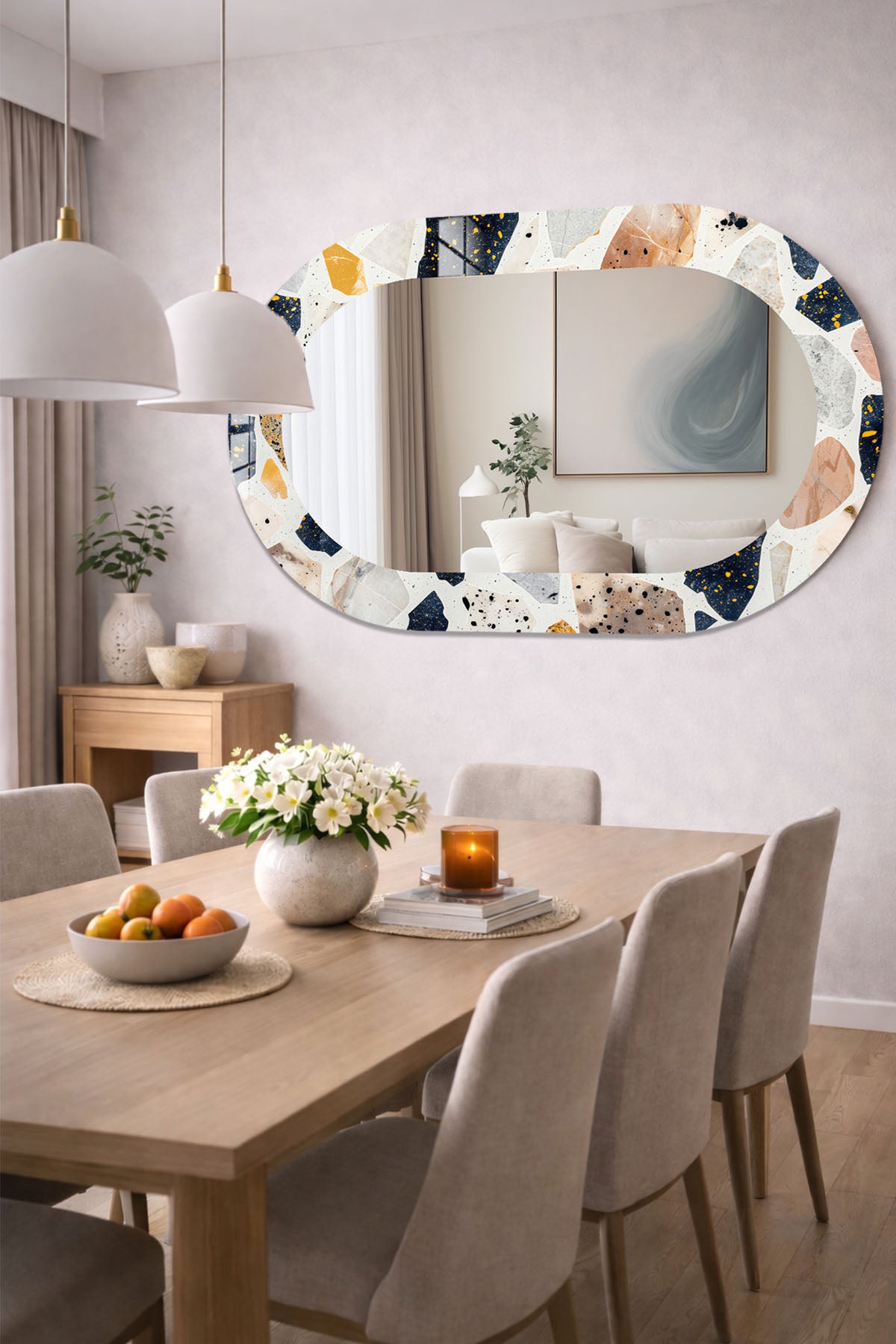 Dekor Camı ve Ayna | Art Frame Terrazzo Dekoratif Ayna | 110cm x 70cm