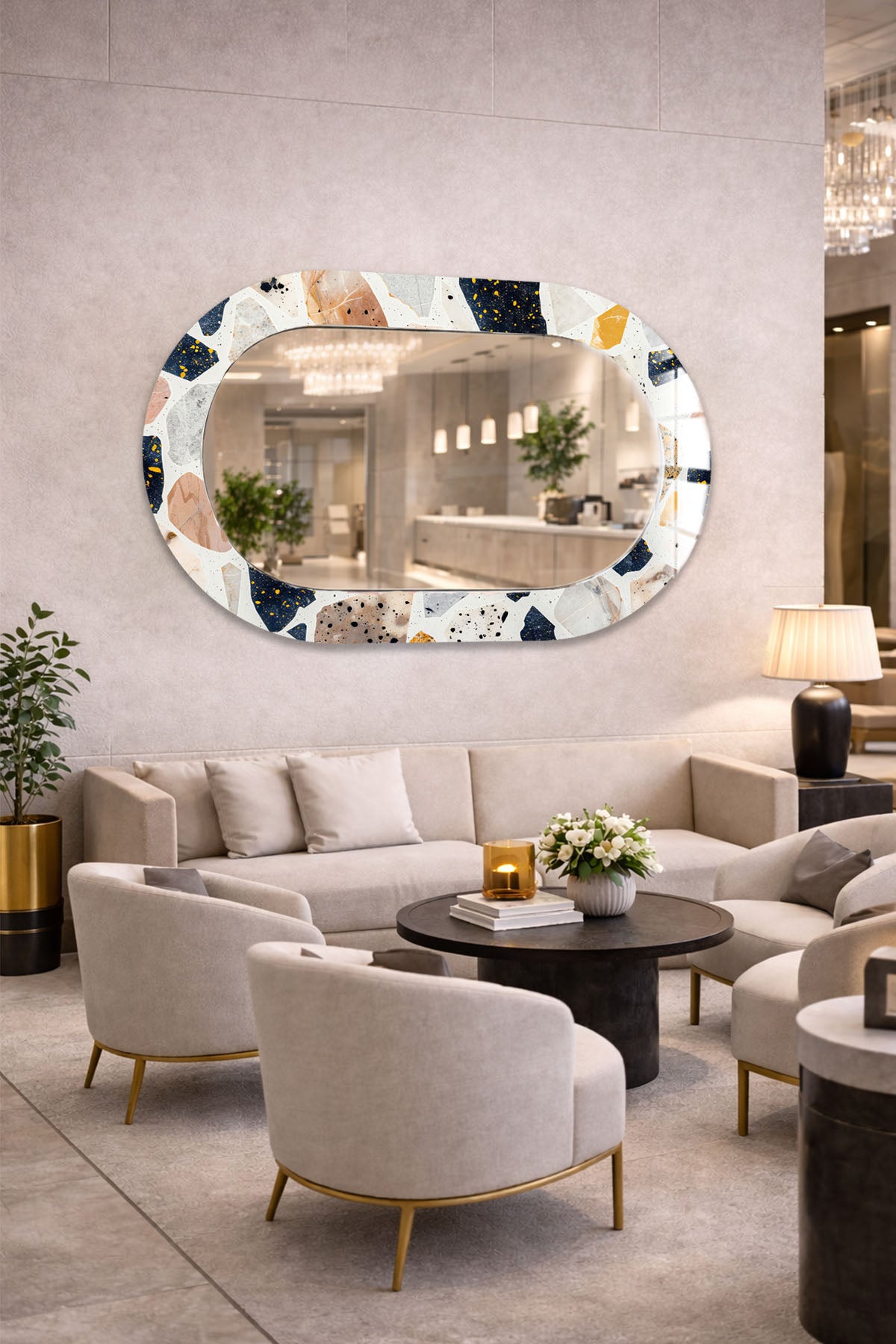 Dekor Camı ve Ayna | Art Frame Terrazzo Dekoratif Ayna | 110cm x 70cm