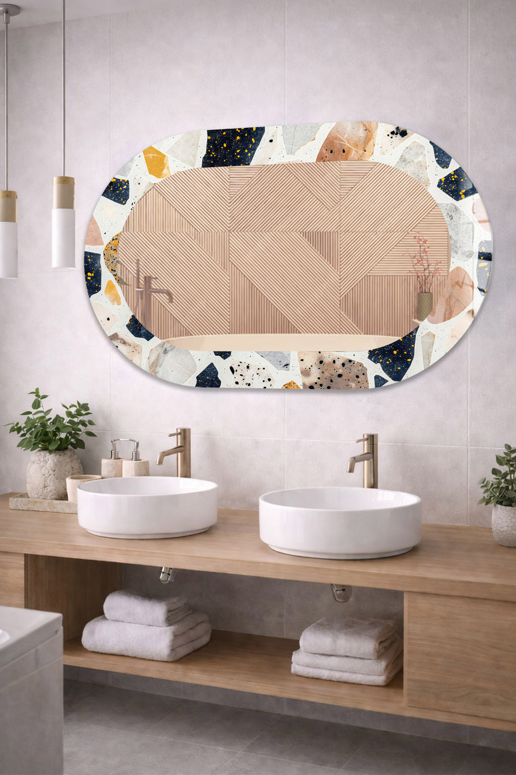 Dekor Camı ve Ayna | Art Frame Terrazzo Dekoratif Ayna | 110cm x 70cm