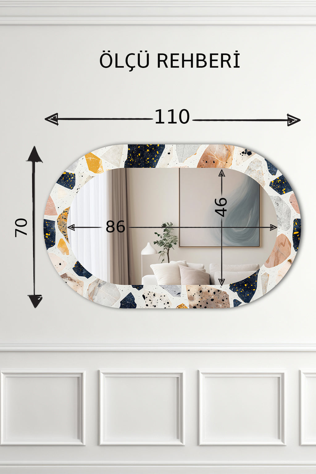 Dekor Camı ve Ayna | Art Frame Terrazzo Dekoratif Ayna | 110cm x 70cm