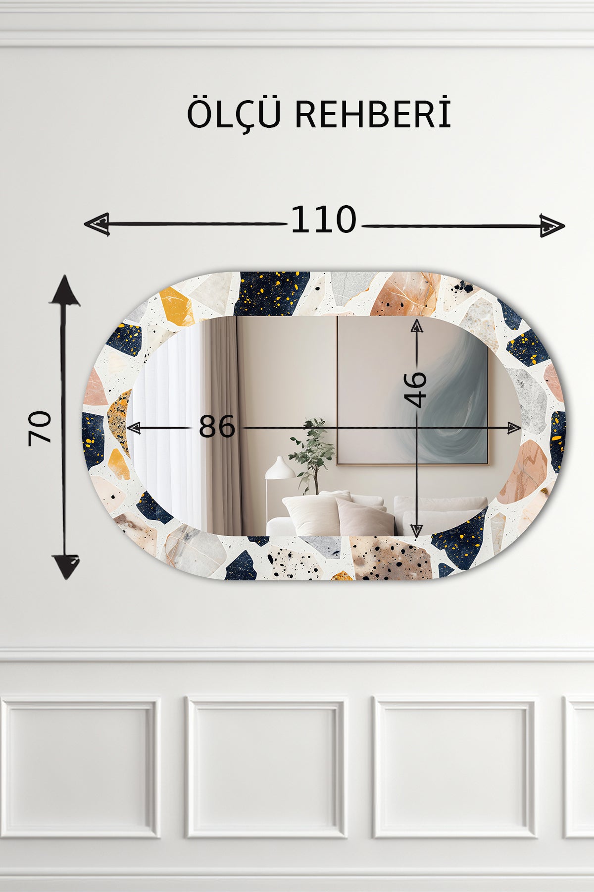 Dekor Camı ve Ayna | Art Frame Terrazzo Dekoratif Ayna | 110cm x 70cm
