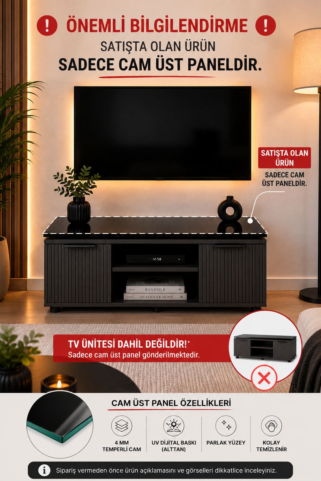 Üst Panel Camı | Siyah Cam | Apex | 60cm x 40cm
