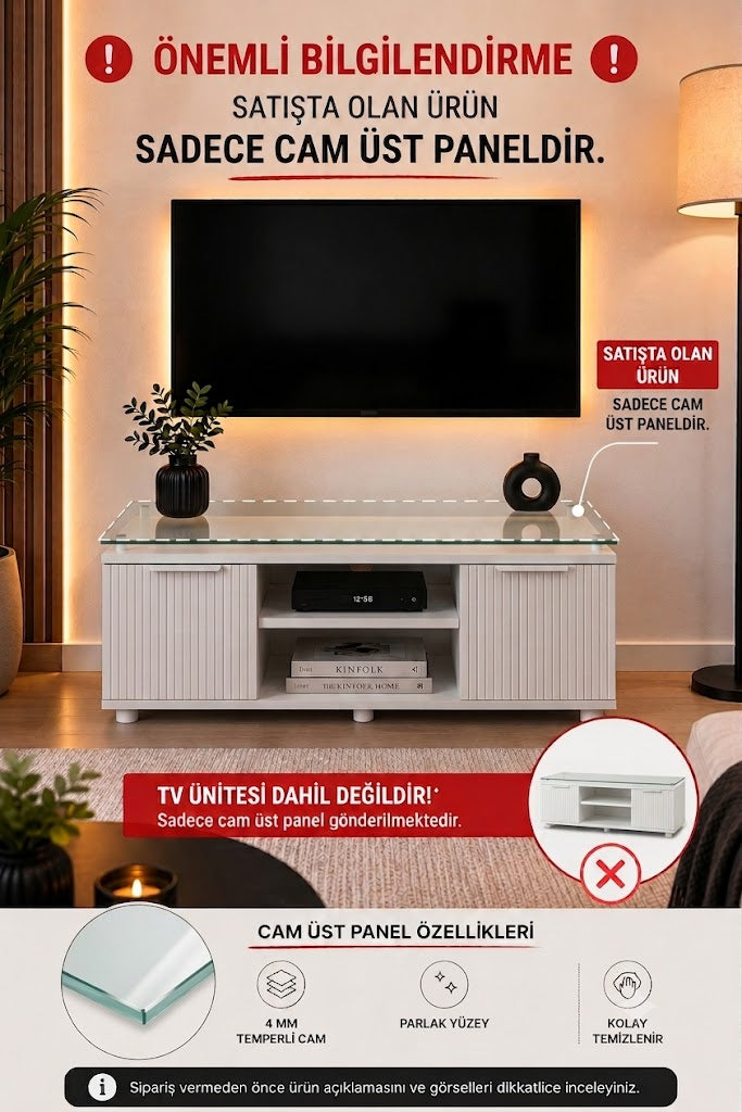 Üst Panel Camı | Beyaz Cam | Apex | 60cm x 40cm